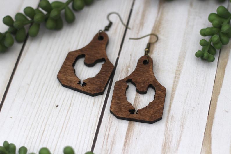 Chicken Tag Wooden Earrings