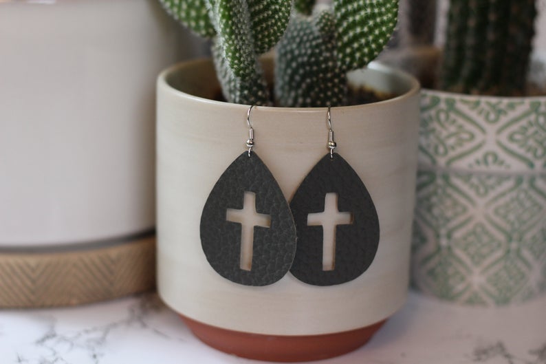Faux Leather Cross Cutout Earrings