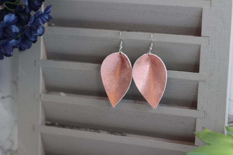 Pink Metallic Faux Leather Earrings