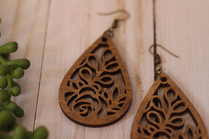Rose Cutout Wooden Earrings