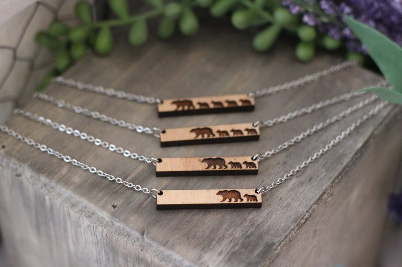 Mama Bear Wooden Bar Necklace