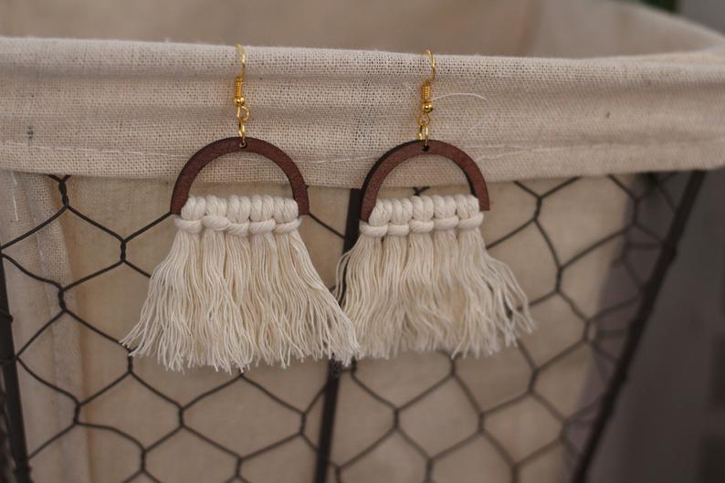 Wooden Macrame Earrings