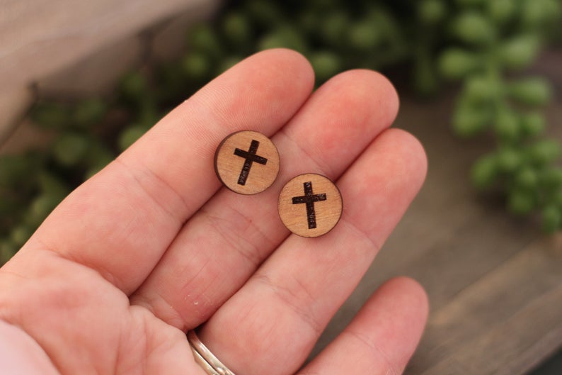 Cross Wooden Stud Earrings
