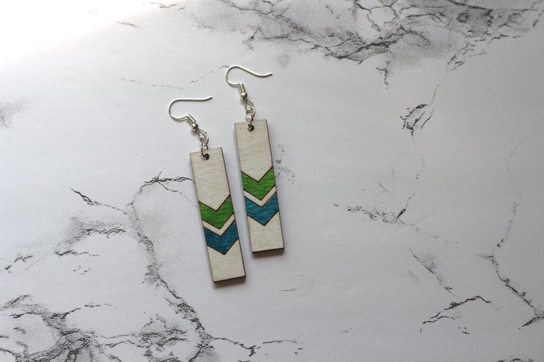 Chevron Wood Bar Earrings