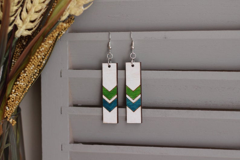 Chevron Wood Bar Earrings