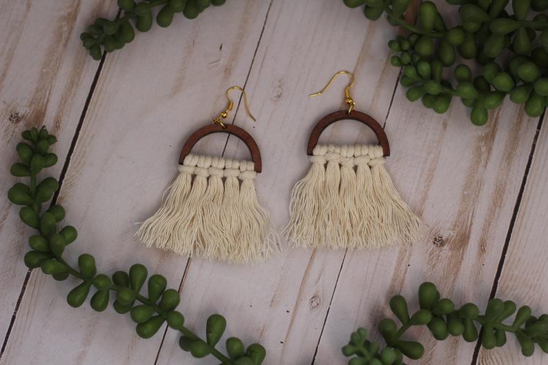 Wooden Macrame Earrings