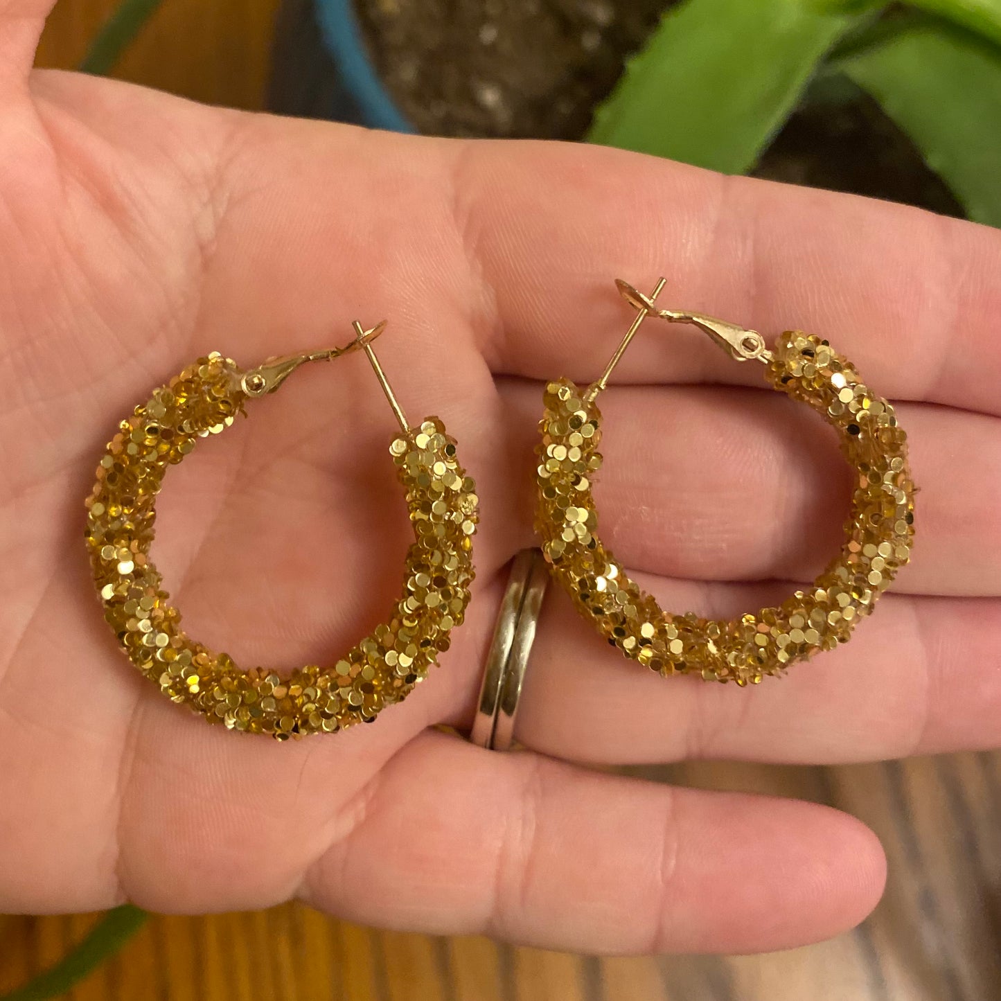 Glitter Hoop Earrings - Gold