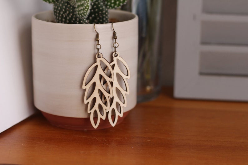 Leaf Wooden Cutout Earrings