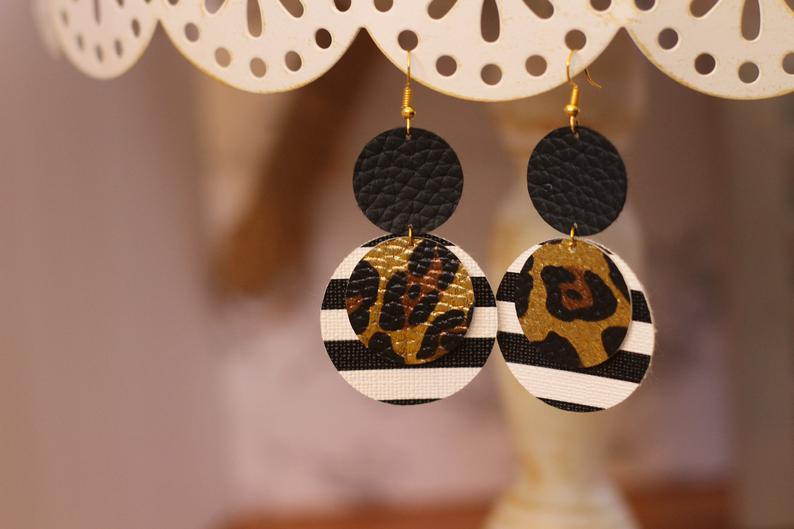 Leopard & Stripes Faux Leather Earrings