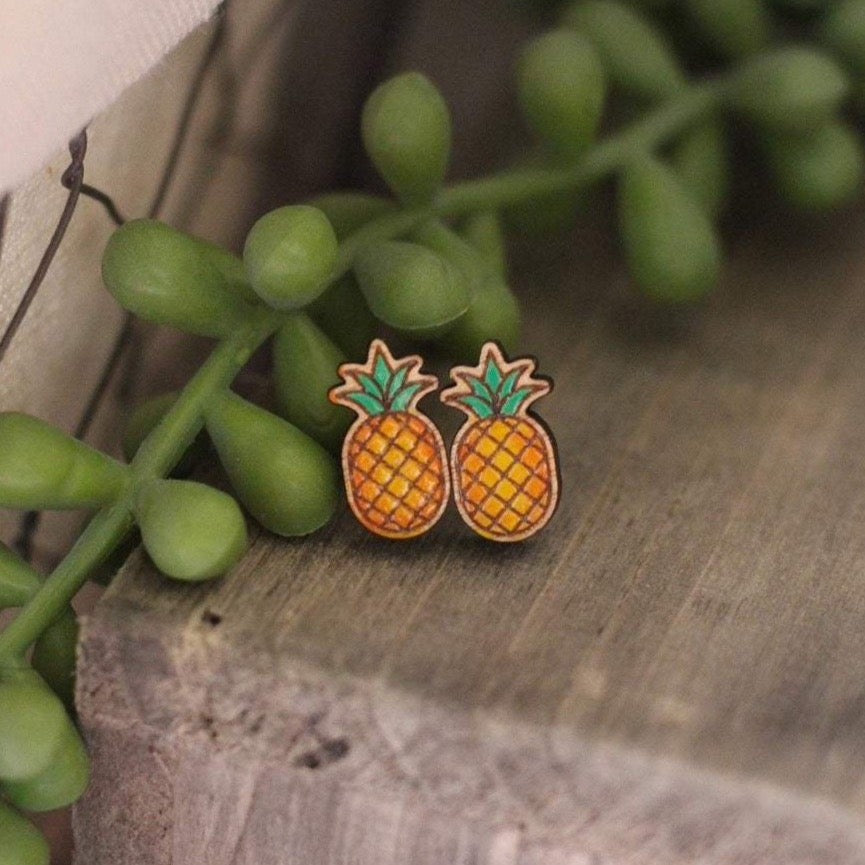 Pineapple Wooden Stud Earrings