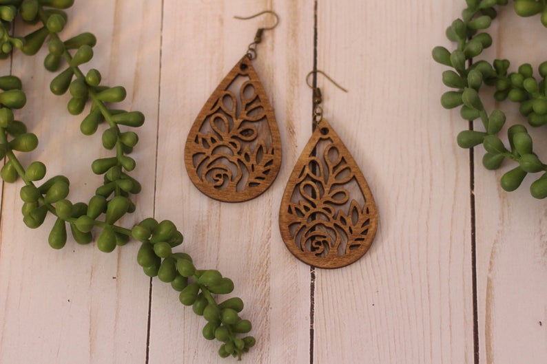Rose Cutout Wooden Earrings