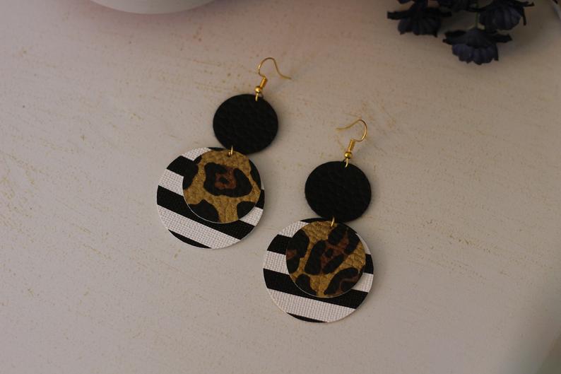 Leopard & Stripes Faux Leather Earrings