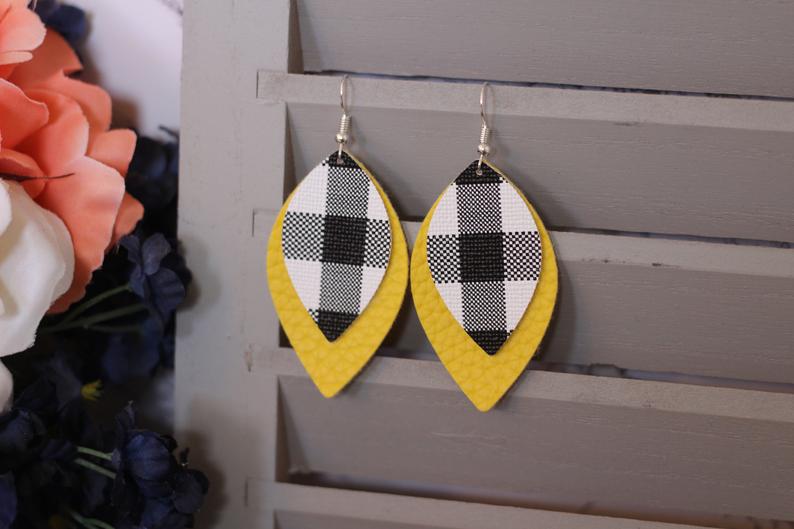 Plaid & Yellow Faux Leather Earrings