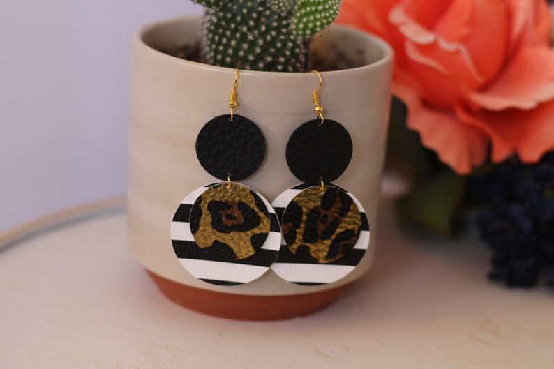 Leopard & Stripes Faux Leather Earrings