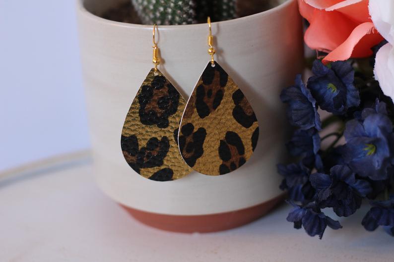 Leopard Faux Leather Earrings