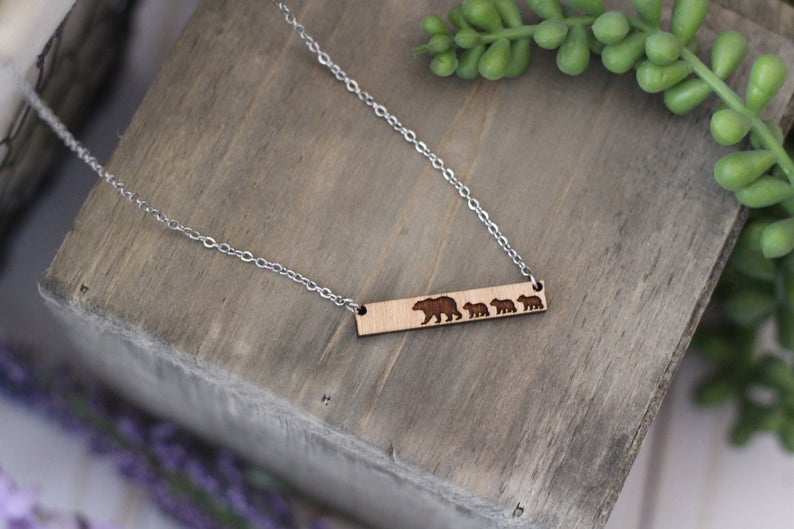 Mama Bear Wooden Bar Necklace