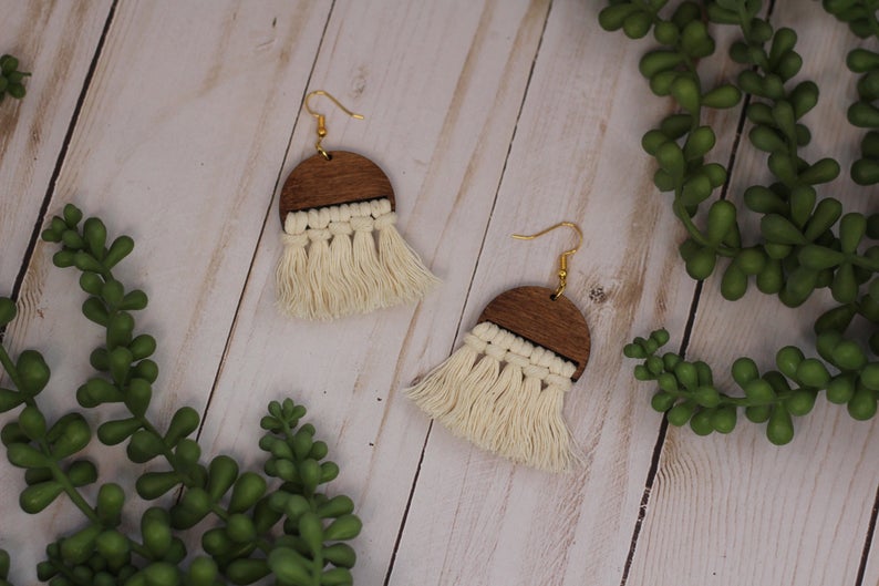 Wooden Macrame Earrings