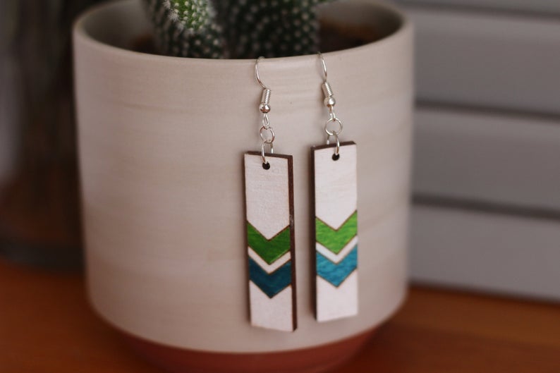 Chevron Wood Bar Earrings