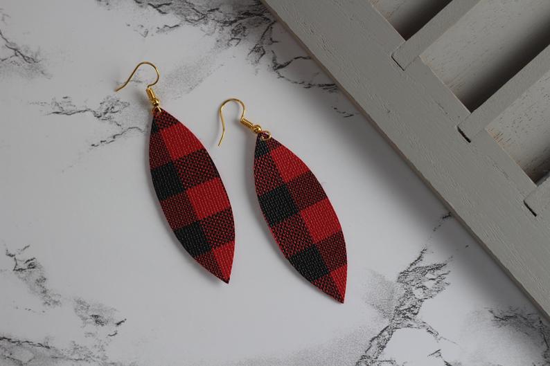 Skinny Buffalo Plaid Faux Leather Earrings