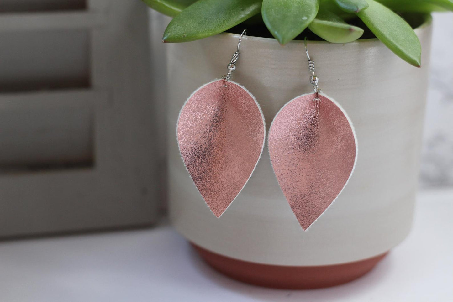 Pink Metallic Faux Leather Earrings