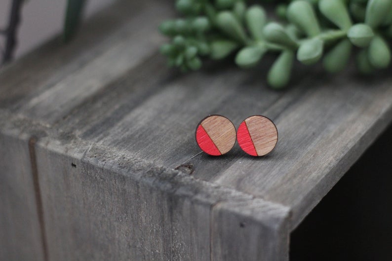 Wooden Color Block Stud Earrings