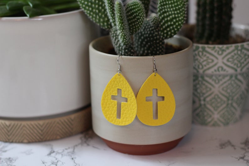 Faux Leather Cross Cutout Earrings