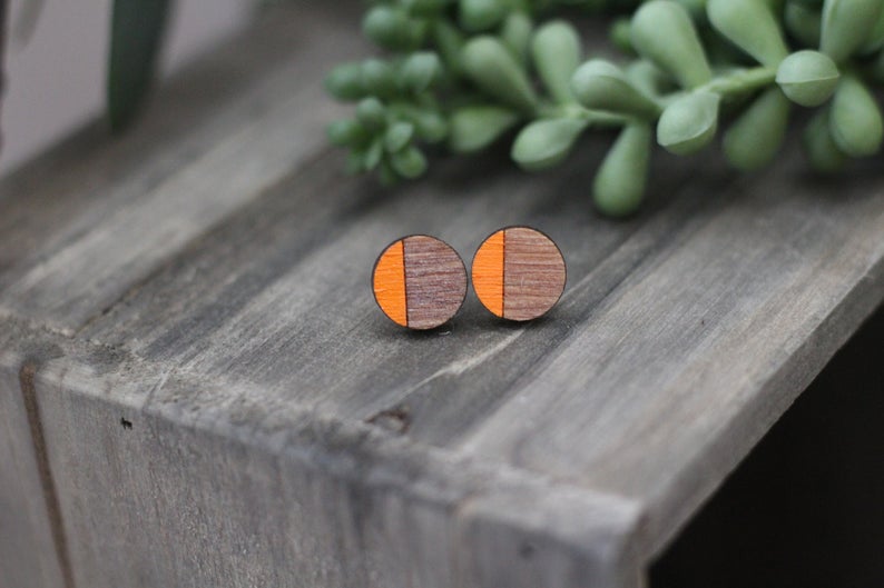 Wooden Color Block Stud Earrings
