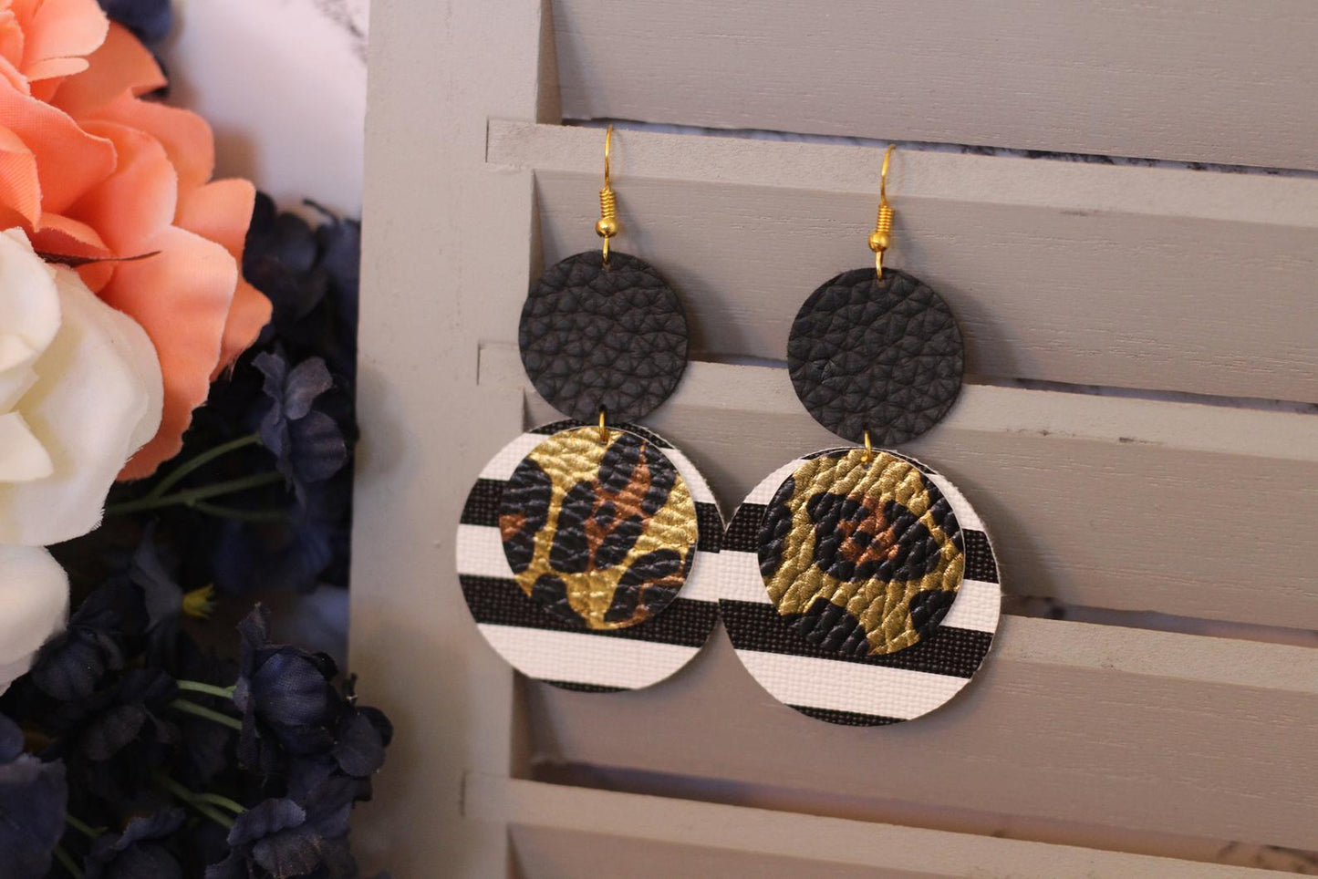 Leopard & Stripes Faux Leather Earrings