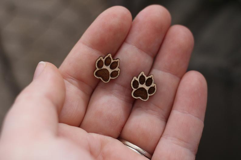 Cat Paw Wooden Stud Earrings