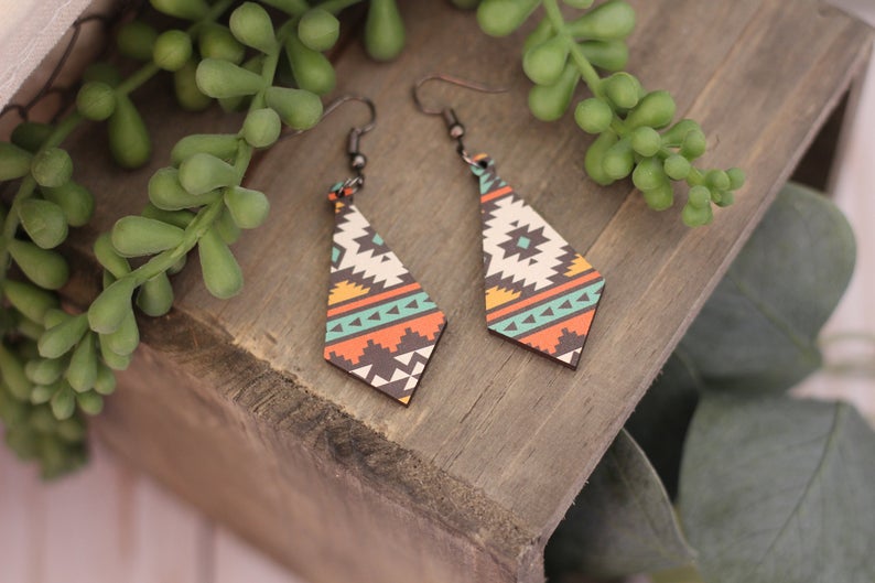 Southwest Aztec Wooden Earrings