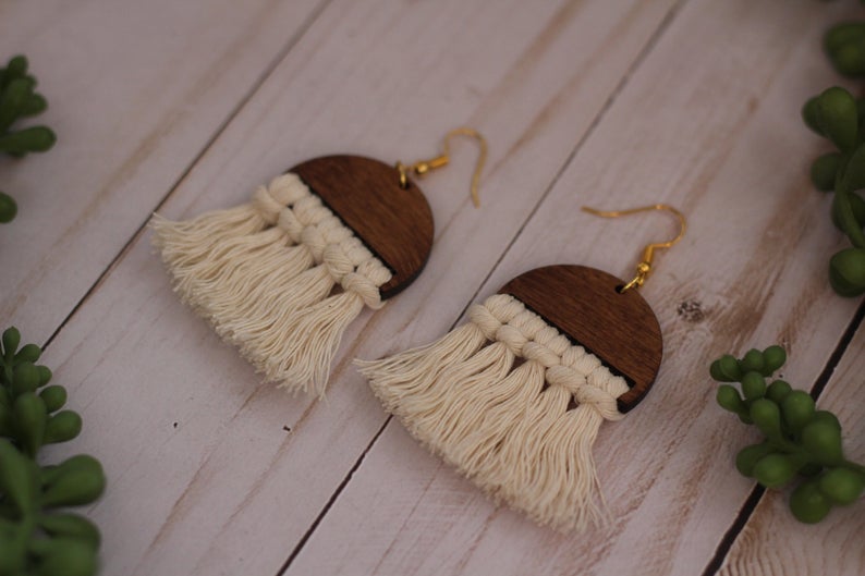 Wooden Macrame Earrings