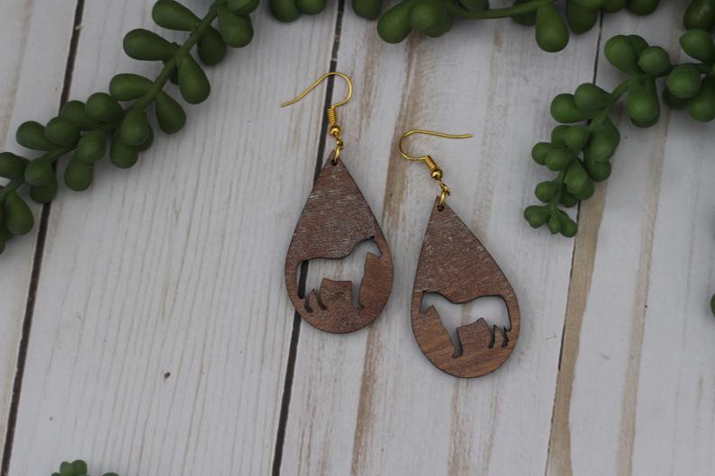 Walnut Wooden Horse Silhouette Earrings