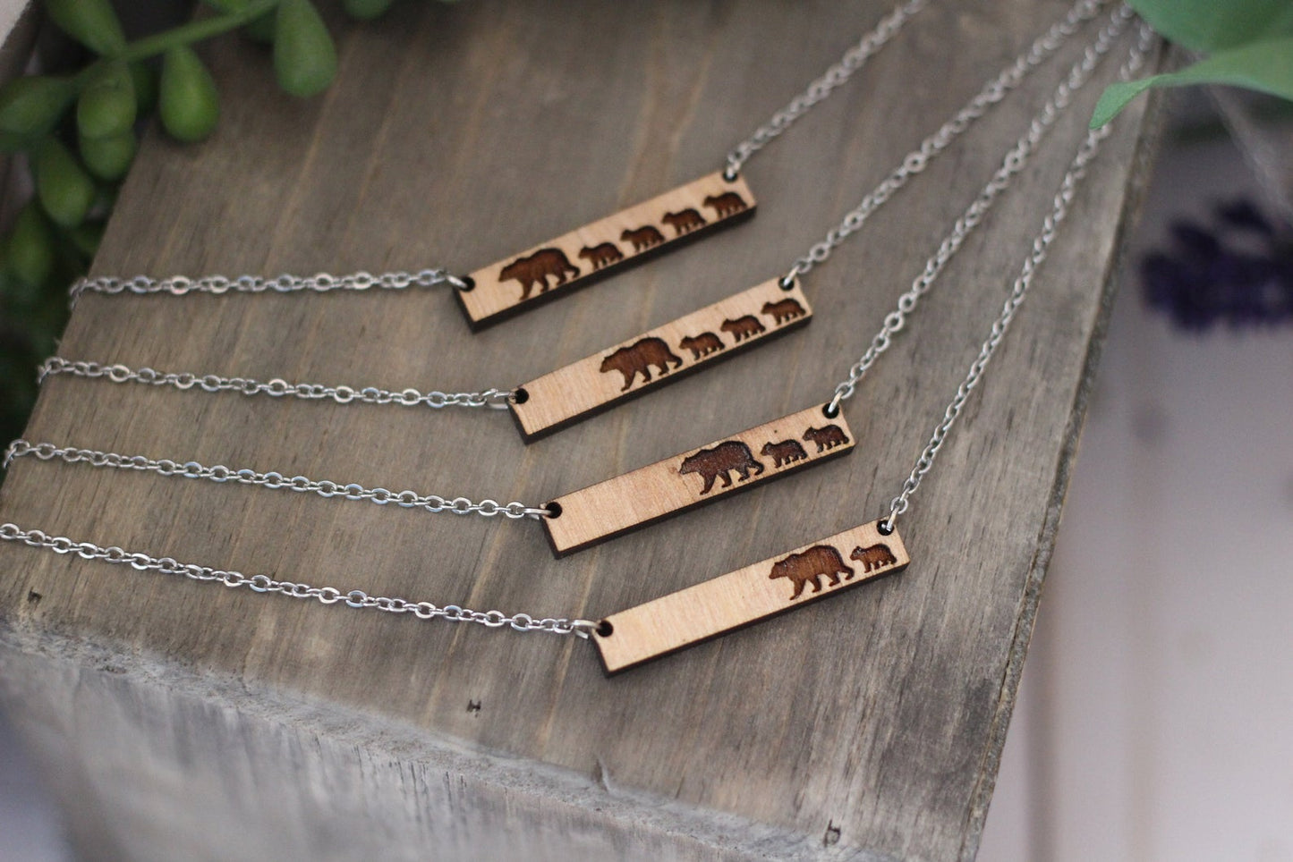 Mama Bear Wooden Bar Necklace