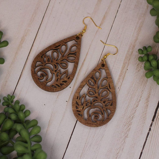 Rose Cutout Wooden Earrings