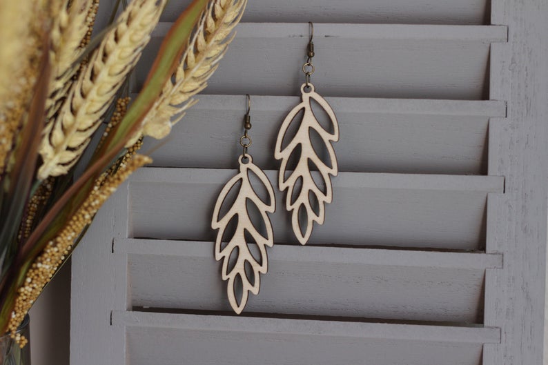 Leaf Wooden Cutout Earrings