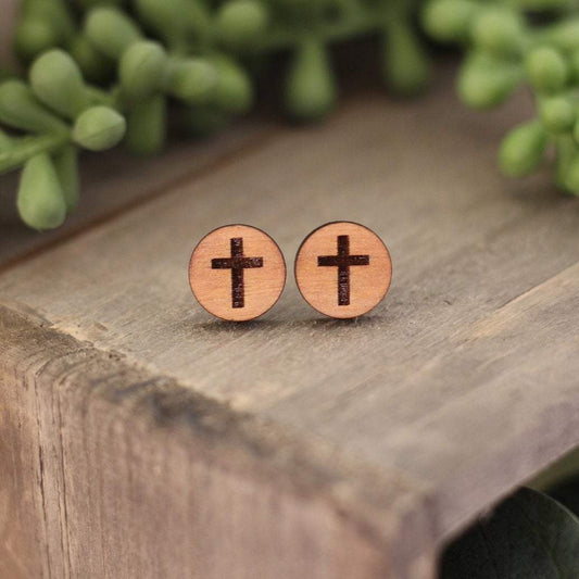 Cross Wooden Stud Earrings
