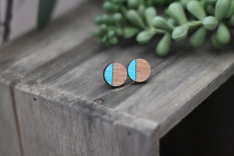 Wooden Color Block Stud Earrings