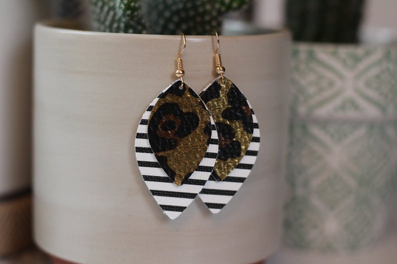 Cheetah & Stripes Faux Leather Earring