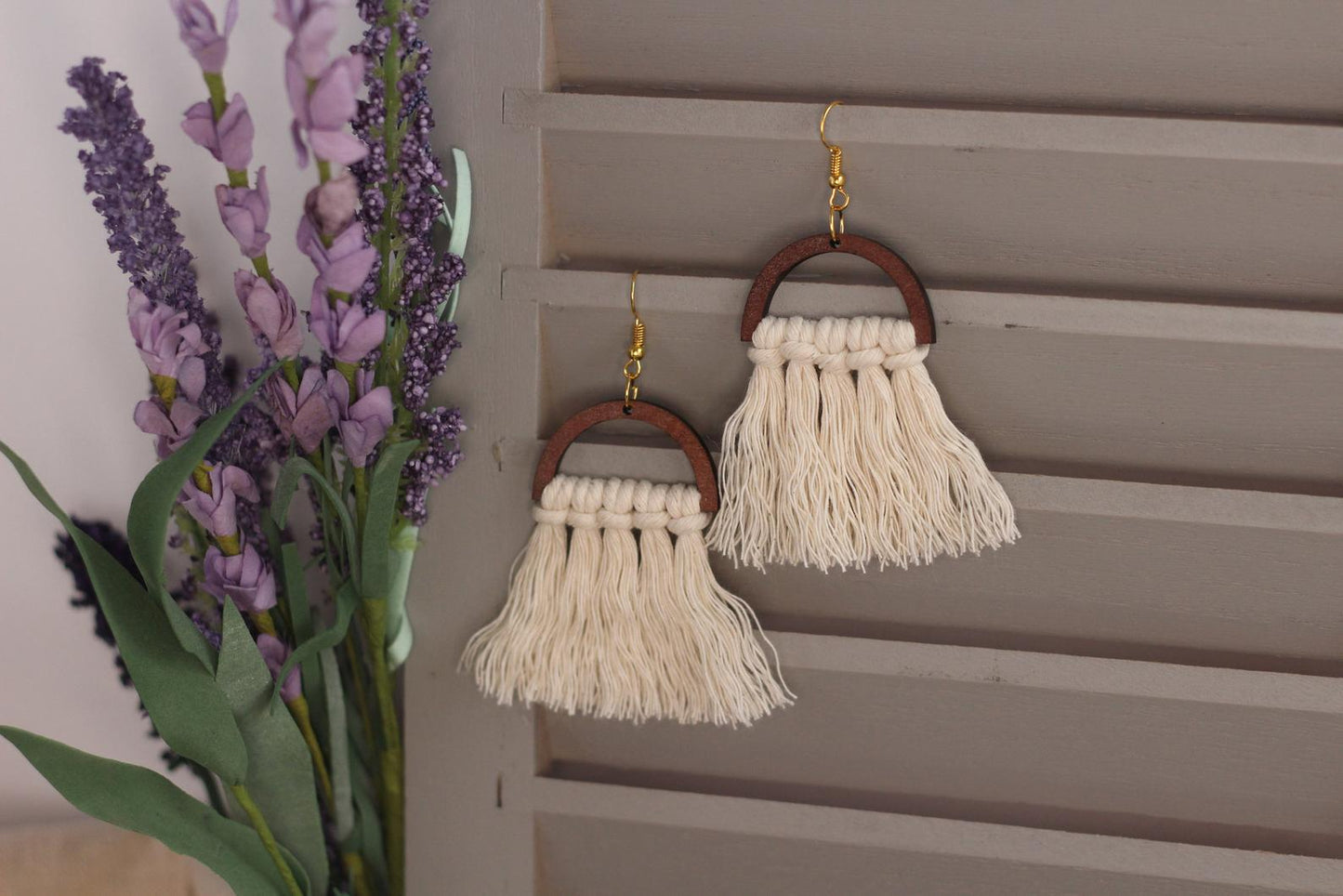 Wooden Macrame Earrings