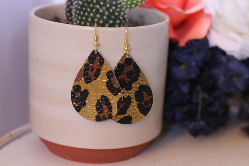 Leopard Faux Leather Earrings