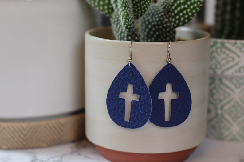 Faux Leather Cross Cutout Earrings