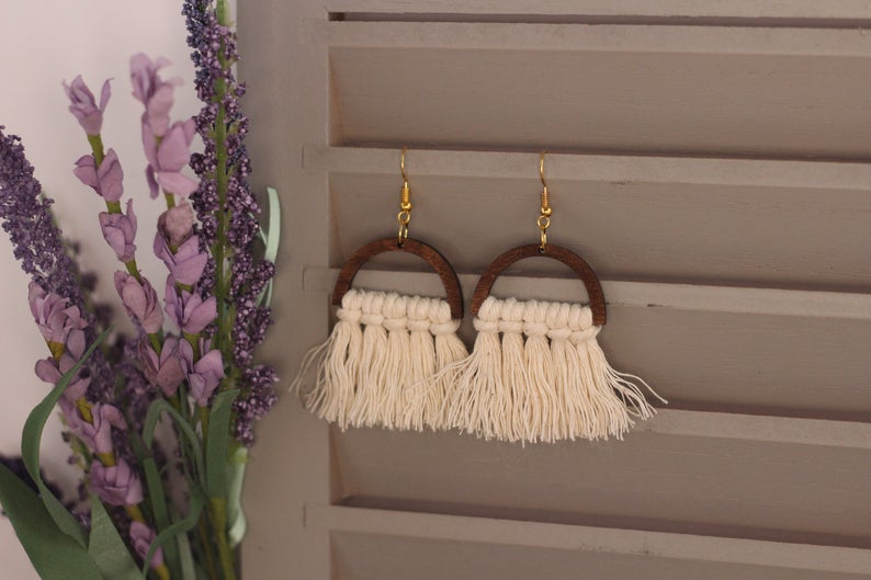 Wooden Macrame Earrings