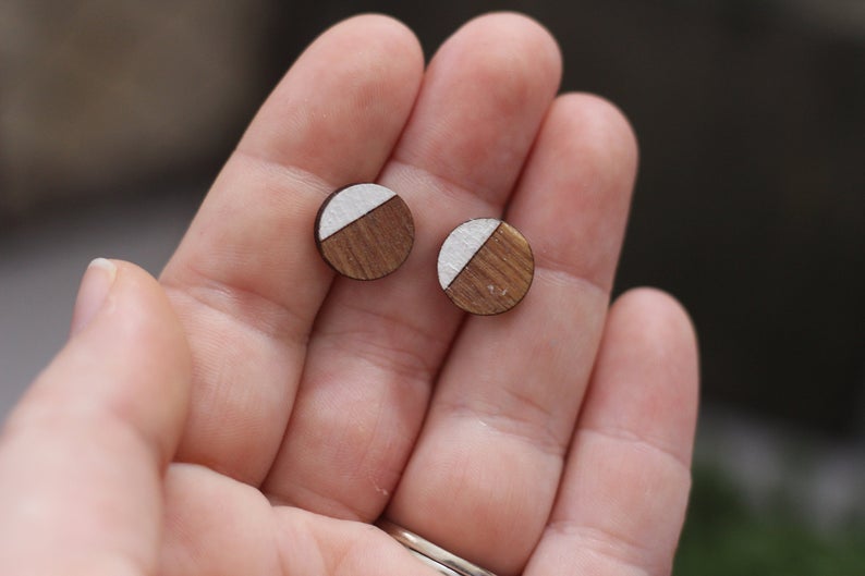 Wooden Color Block Stud Earrings