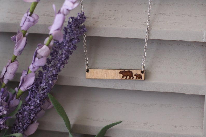 Mama Bear Wooden Bar Necklace