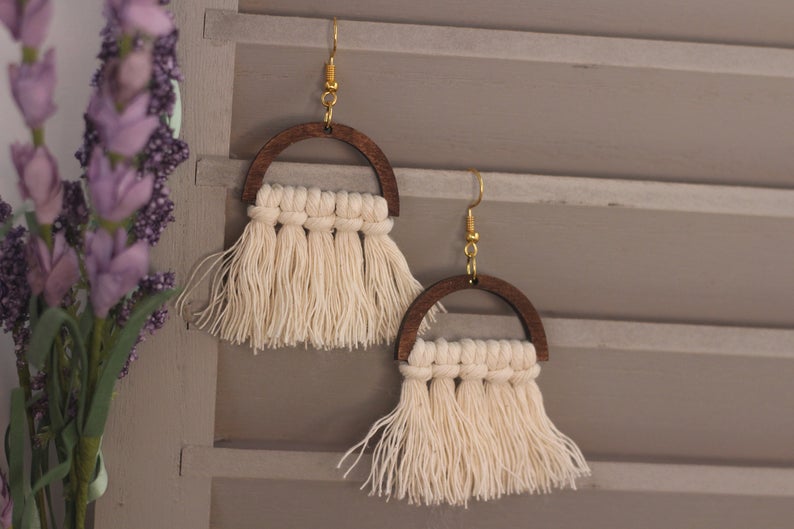 Wooden Macrame Earrings