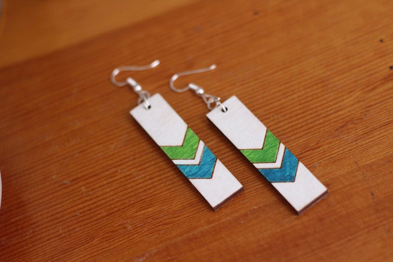 Chevron Wood Bar Earrings