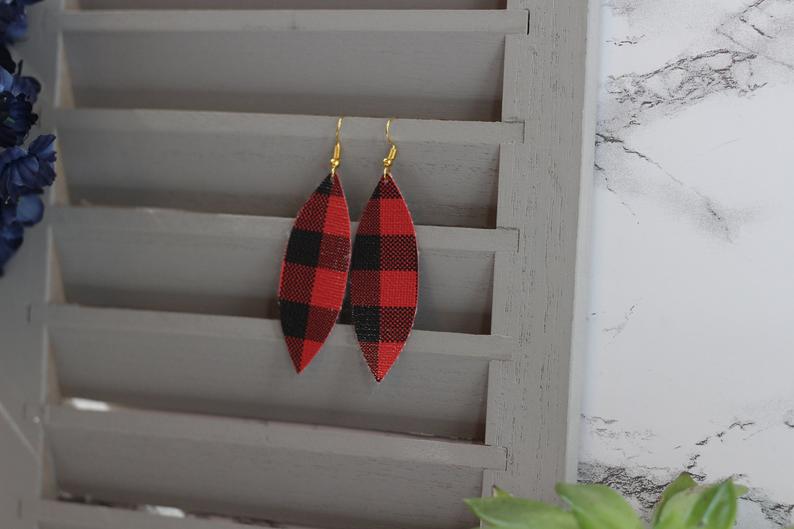 Skinny Buffalo Plaid Faux Leather Earrings