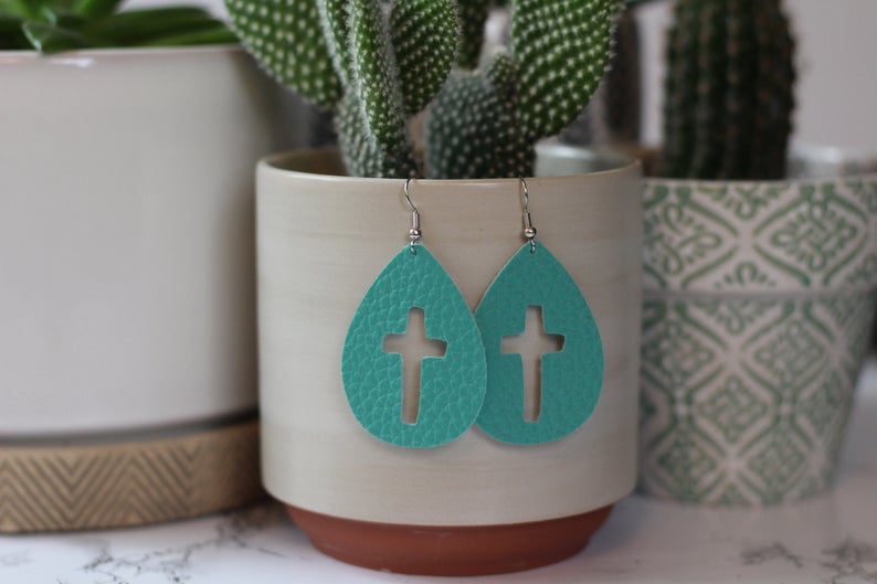 Faux Leather Cross Cutout Earrings