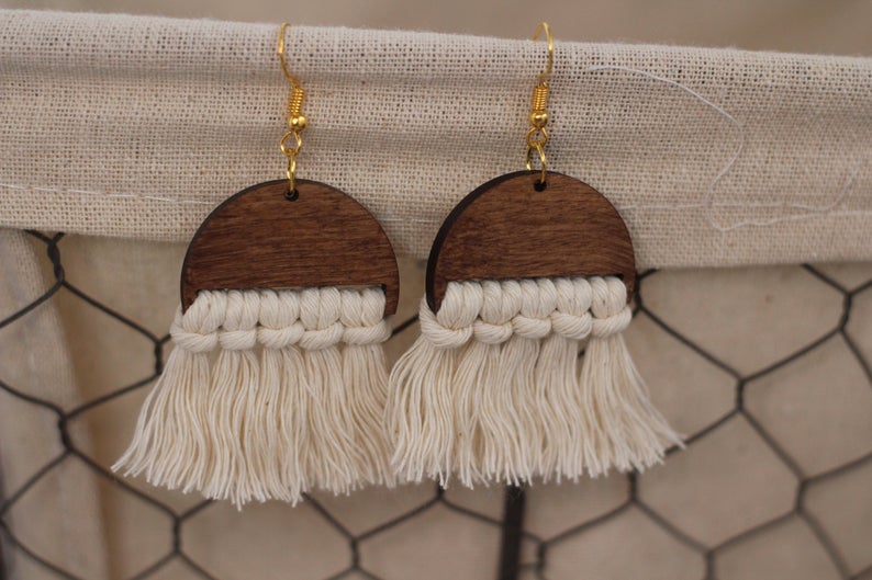 Wooden Macrame Earrings
