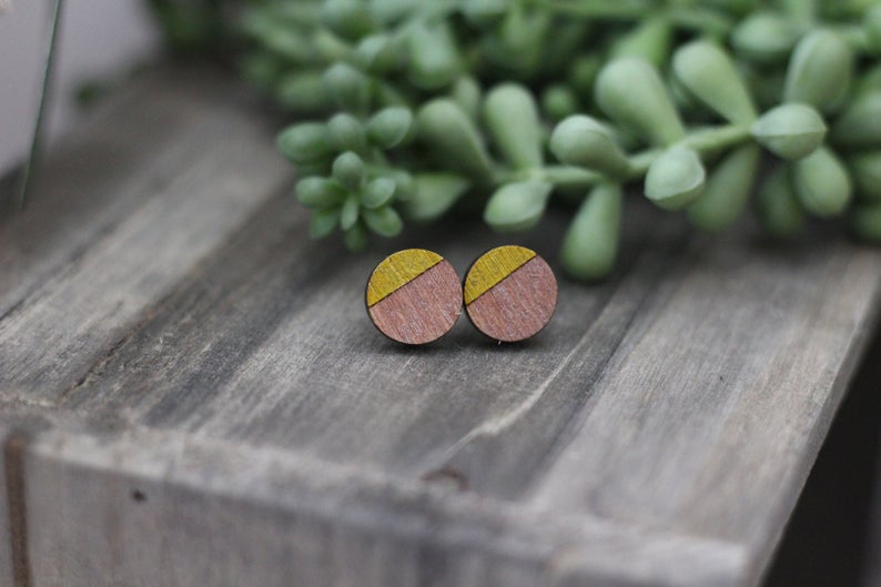 Wooden Color Block Stud Earrings